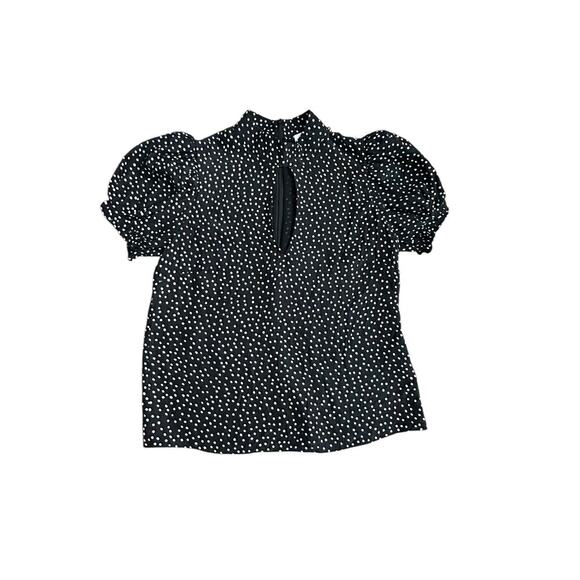 FRAME Women's Black & White Keyhole Neck Polka Dot Silk Blouse Top Petite Size S - Picture 5 of 8